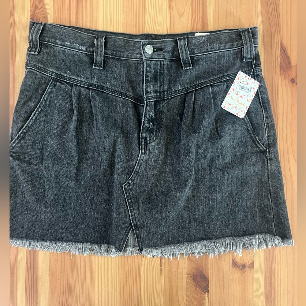 Free People Sanded Black Denim Skirt